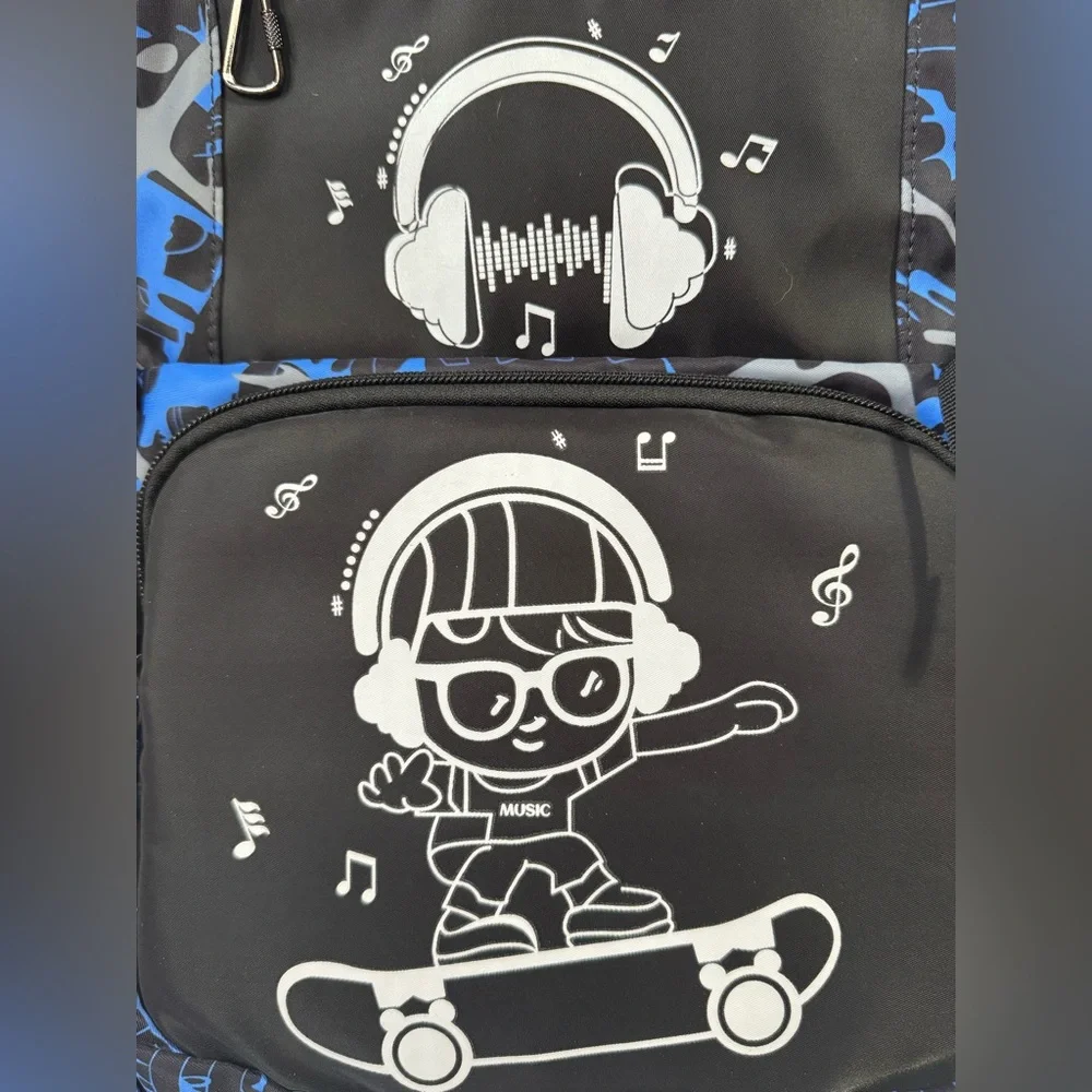 New Blue Glow-in-the-Dark Backpack School Book bag Travel Skate Bag Laptop